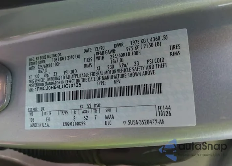 2020 Ford Escape Sel from USA, damaged, VIN 1FMCU0H64LUC70125